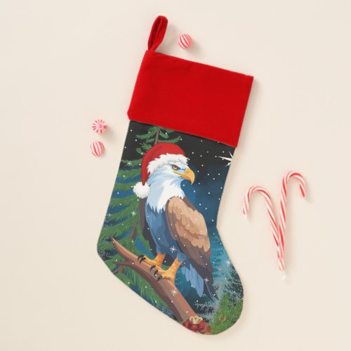 Bald Eagle Wearing Santa Hat Snowflakes  Christmas Stocking