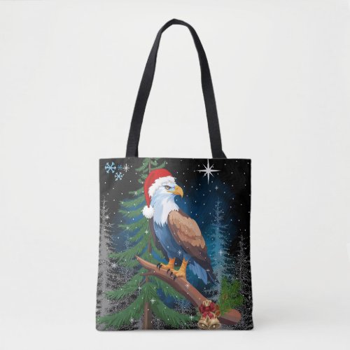 Bald Eagle Wearing Santa Hat Tote Bag