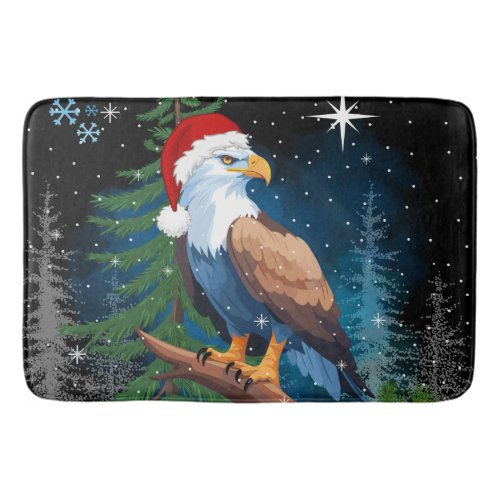 Bald Eagle Wearing Santa Hat Winter Scene Holiday Bath Mat