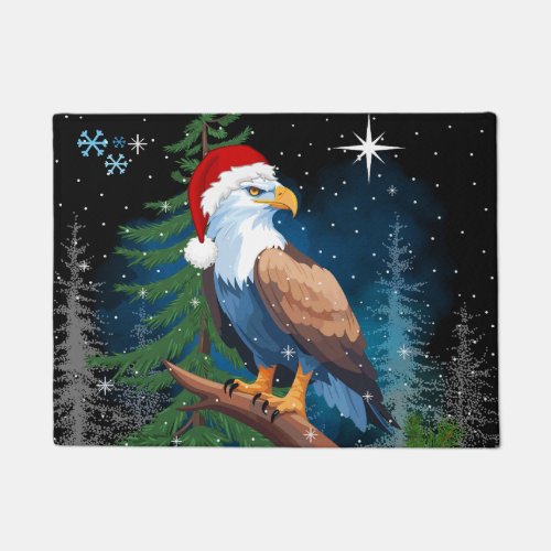 Bald Eagle Wearing Santa Hat Winter Scene Holiday Doormat