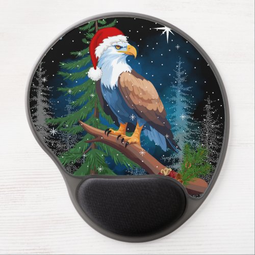 Bald Eagle Wearing Santa Hat Winter Scene Holiday Gel Mouse Pad