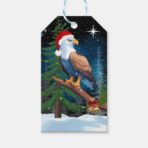 Bald Eagle Wearing Santa Hat Winter Scene Holiday Gift Tags