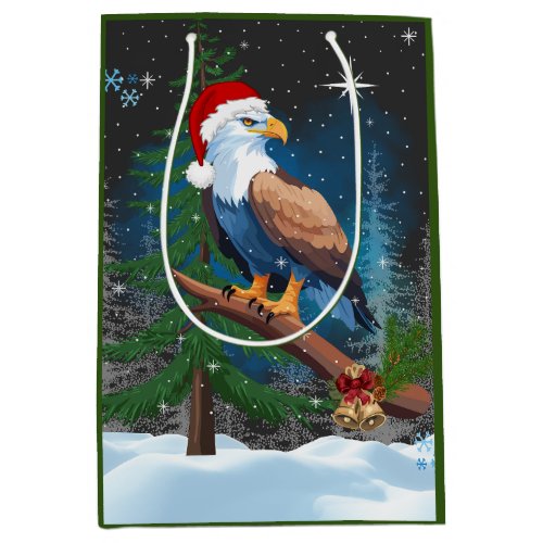 Bald Eagle Wearing Santa Hat Winter Scene Holiday Medium Gift Bag