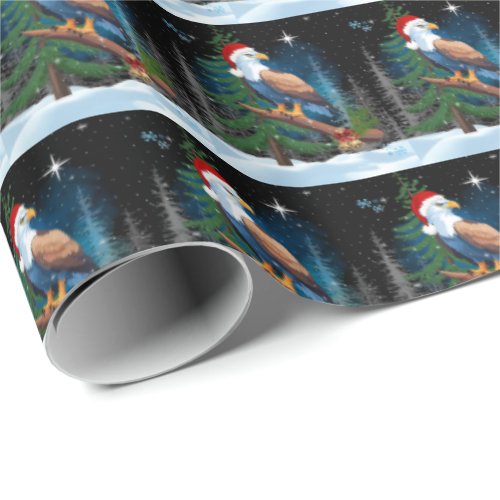 Bald Eagle Wearing Santa Hat Winter Scene Holiday Wrapping Paper