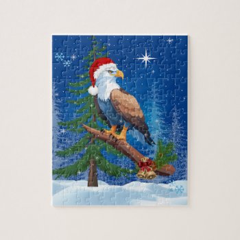 Bald Eagle Wearing Santa Hat Winter Scene Jigsaw Puzzle by xgdesignsnyc at Zazzle