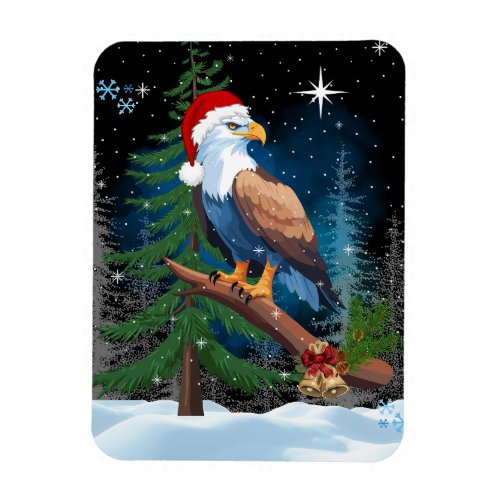 Bald Eagle Wearing Santa Hat Winter Scene Magnet