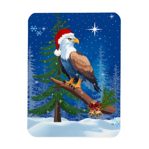 Bald Eagle wearing Santa Hat Winter Scene Magnet