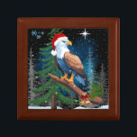 Bald Eagle Wearing Santa Hat Wooden Jerwelry Gift Box<br><div class="desc">A bald eagle wearing a Santa Christmas hat wooden keepsake jewelry box. Features a bald eagle wearing a santa hat with jingle bells,  and a lovely evening winter snow scene,  including the north star. Wonderful for the holidays and gift for eagle lovers,  patriotic family,  friends,  military or veteran.</div>