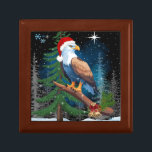 Bald Eagle Wearing Santa Hat Wooden Jerwelry Gift Box<br><div class="desc">A bald eagle wearing a Santa Christmas hat wooden keepsake jewelry box. Features a bald eagle wearing a santa hat with jingle bells,  and a lovely evening winter snow scene,  including the north star. Wonderful for the holidays and gift for eagle lovers,  patriotic family,  friends,  military or veteran.</div>
