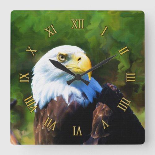 Bald Eagle Wildlife Art Portrait Square Wall Clock