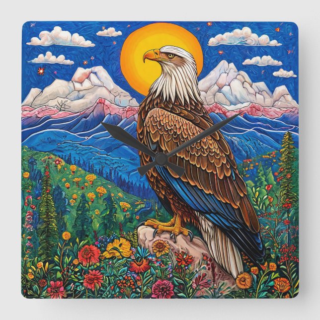 Bald Eagle Wildlife Bird Bird of Prey Square Wall Clock (Front)