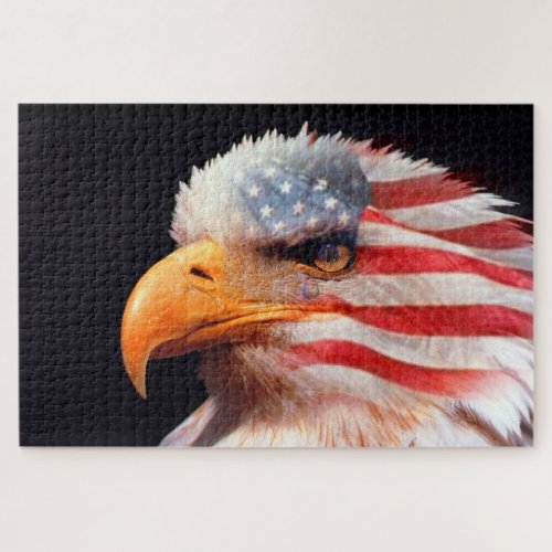 Bald Eagle with a American flag in his feathers Jigsaw Puzzle