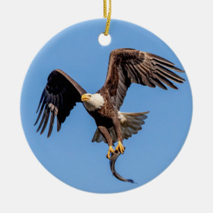 Bald Eagle with a fish Ceramic Ornament