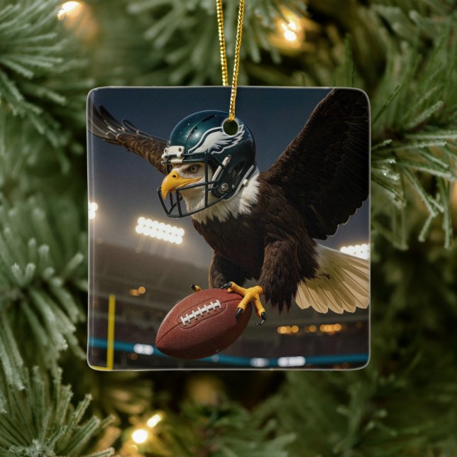 Bald Eagle With a Football and Helmet Ceramic Ornament (Tree)