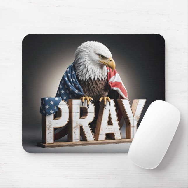 Bald Eagle With a Pray Sign Mouse Pad (With Mouse)