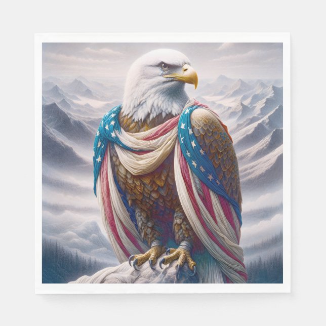 Bald Eagle with a Tear and American Flag Napkins (Front)