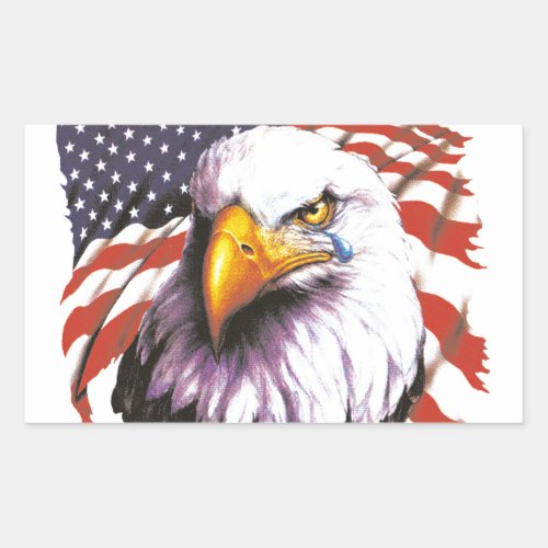 Bald Eagle With A Tear _ USA Flag In Background Rectangular Sticker