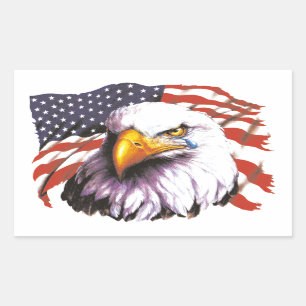 Bald Eagle With A Tear - USA Flag In Background Rectangular Sticker