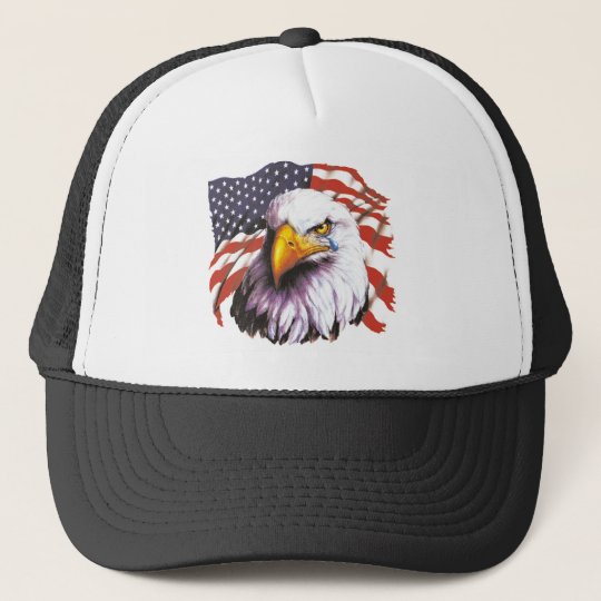 Bald Eagle With A Tear - USA Flag In Background Trucker Hat | Zazzle.com