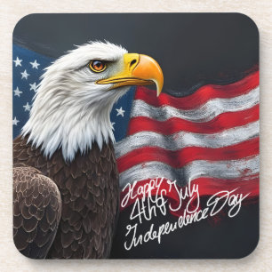 Bald Eagle with American Flag 4th of July Art Beverage Coaster