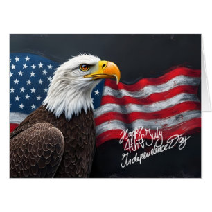 Bald Eagle with American Flag 4th of July Art Card