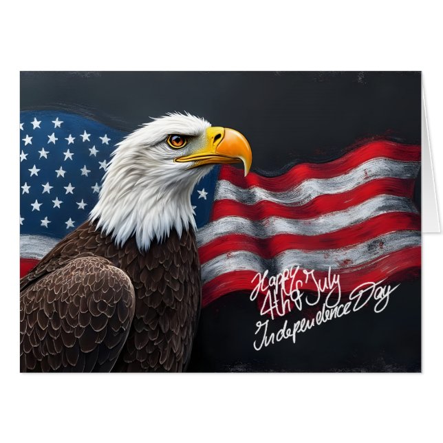 Bald Eagle with American Flag 4th of July Art Card (Front Horizontal)