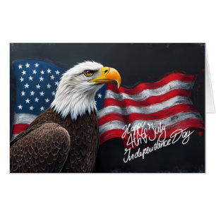 Bald Eagle with American Flag 4th of July Art Card