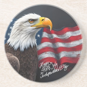 Bald Eagle with American Flag 4th of July Art Coaster