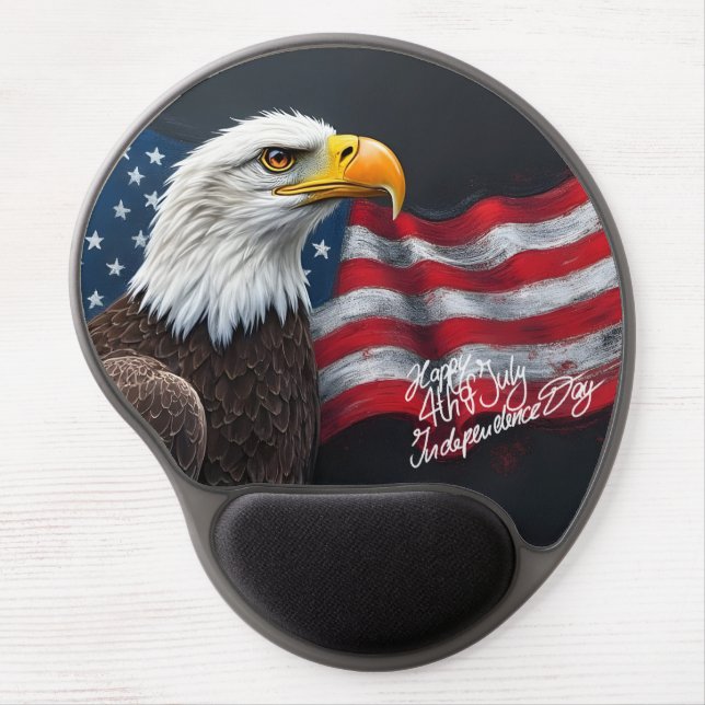 Bald Eagle with American Flag 4th of July Art Gel Mouse Pad (Front)