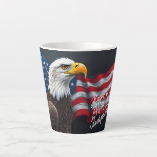 Bald Eagle with American Flag 4th of July Art Latte Mug