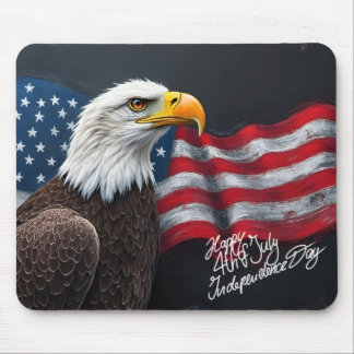 Bald Eagle with American Flag 4th of July Art Mouse Pad