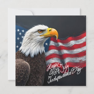 Bald Eagle with American Flag 4th of July Art Note Card