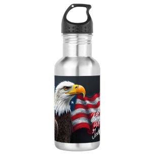Bald Eagle with American Flag 4th of July Art Stainless Steel Water Bottle