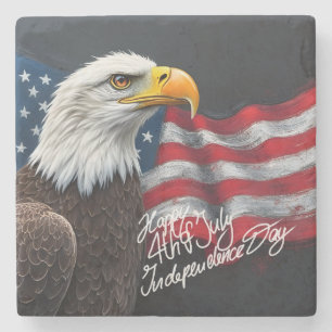 Bald Eagle with American Flag 4th of July Art Stone Coaster
