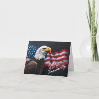 Bald Eagle with American Flag 4th of July Art Thank You Card