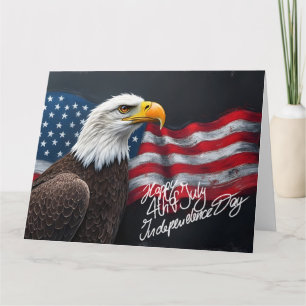 Bald Eagle with American Flag 4th of July Art Thank You Card