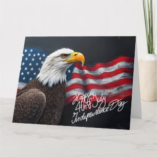 Bald Eagle with American Flag 4th of July Art Thank You Card