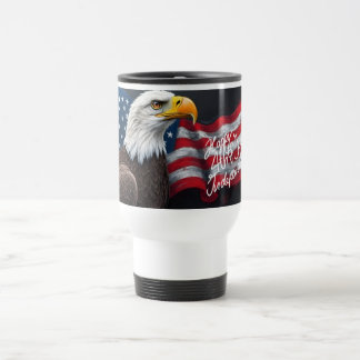 Bald Eagle with American Flag 4th of July Art Travel Mug