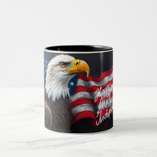 Bald Eagle with American Flag 4th of July Art Two-Tone Coffee Mug