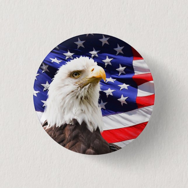 Bald Eagle with American Flag Background Pinback Button (Front)