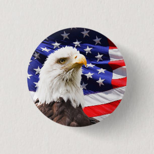 Bald Eagle with American Flag Background Pinback Button