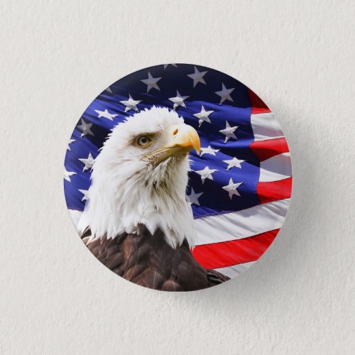 Bald Eagle with American Flag Background Pinback Button