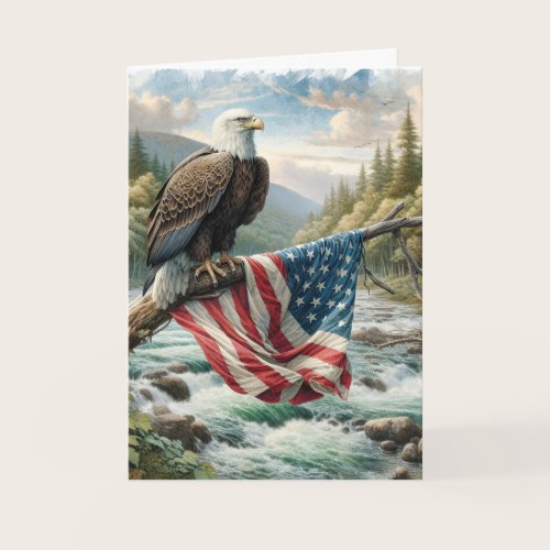 Bald Eagle With American Flag Birthday Card