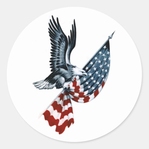 Bald Eagle with American Flag Classic Round Sticker