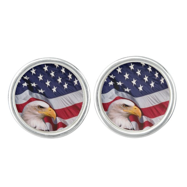 Bald Eagle with American Flag Cufflinks (Front)