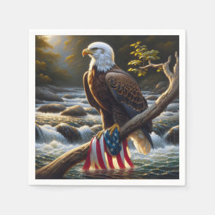 Bald Eagle With American Flag On a Branch Napkins