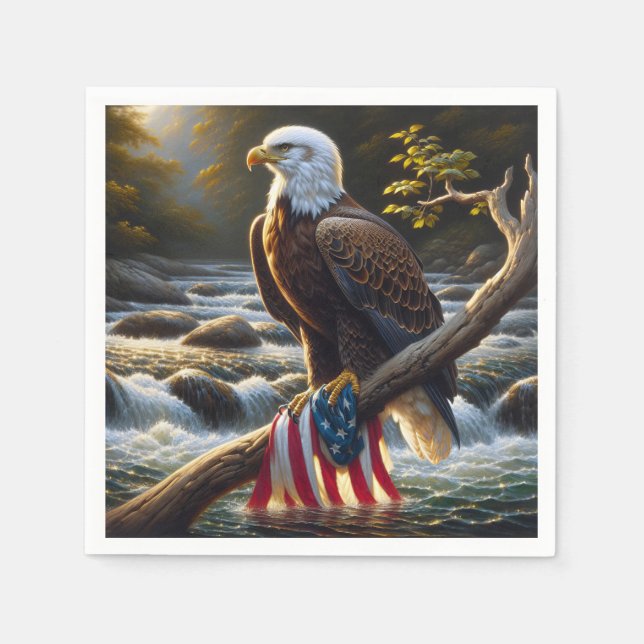 Bald Eagle With American Flag On a Branch Napkins (Front)