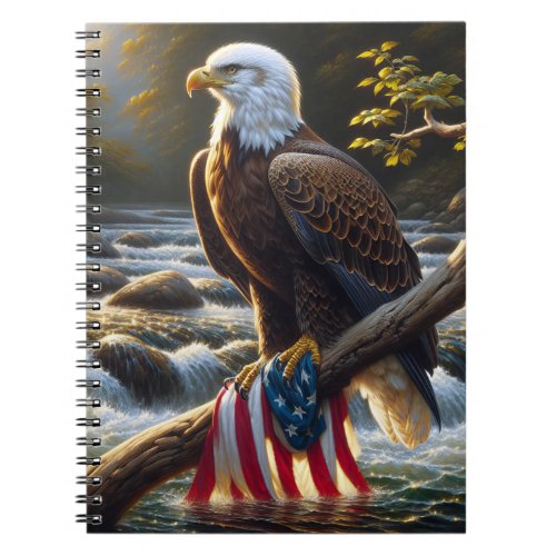 Bald Eagle With American Flag On a Branch Notebook