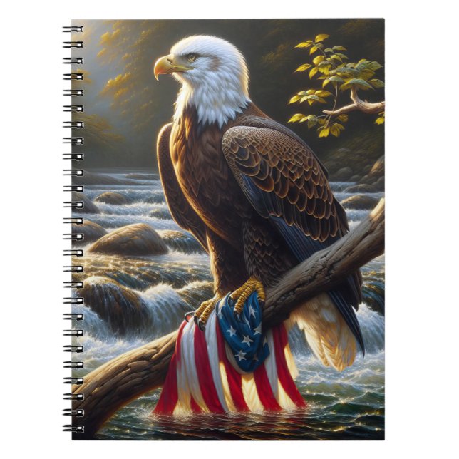 Bald Eagle With American Flag On a Branch Notebook (Front)