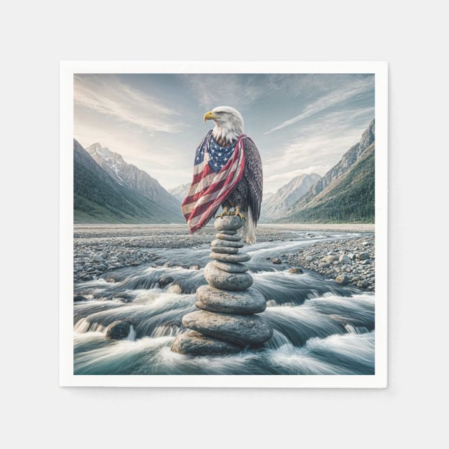 Bald Eagle With American Flag On a Cairn Napkins (Front)